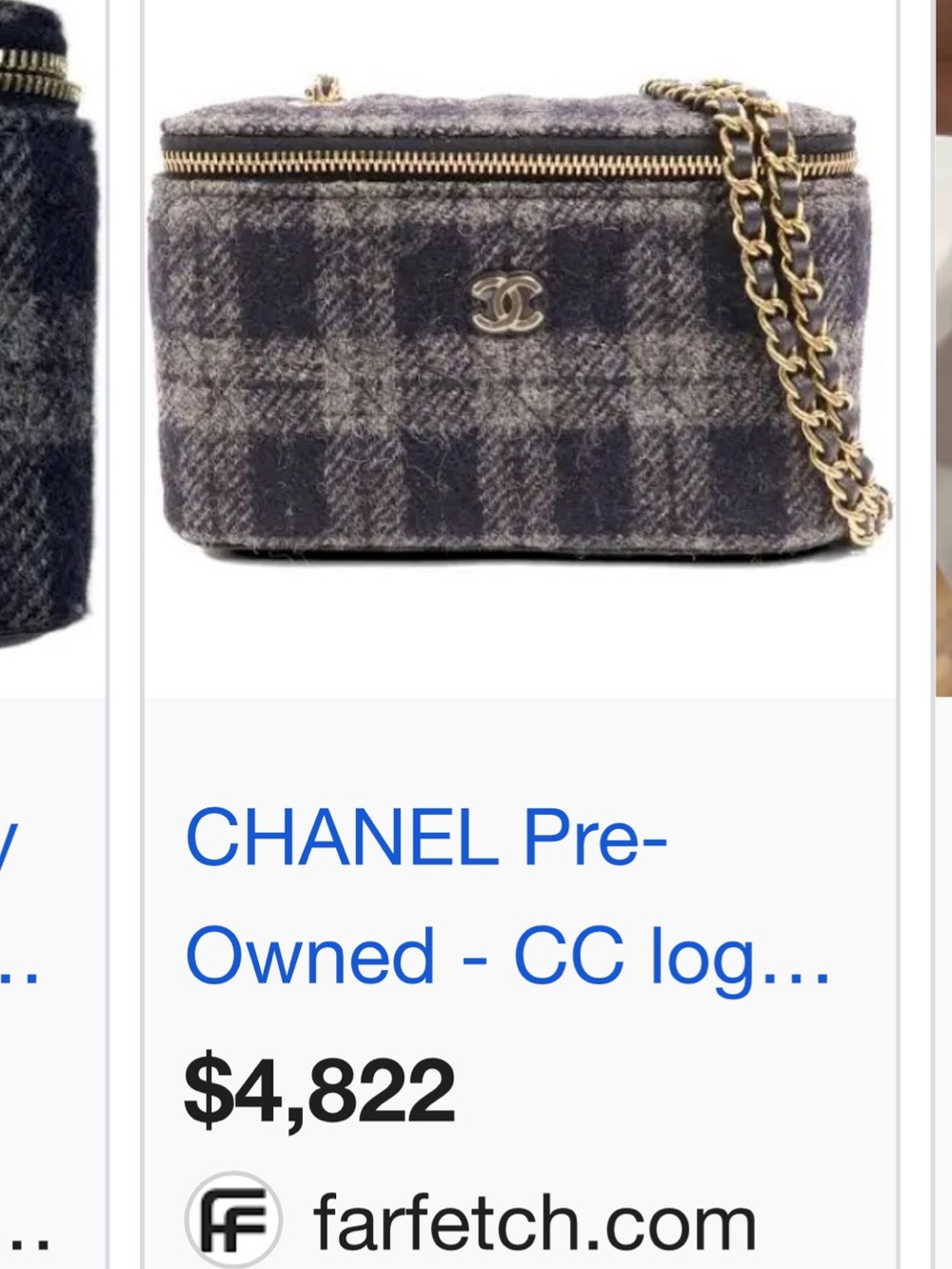 CHANEL Blue Plaid Wool Vanity Crossbody with Gold Chain - Picture 3 of 13